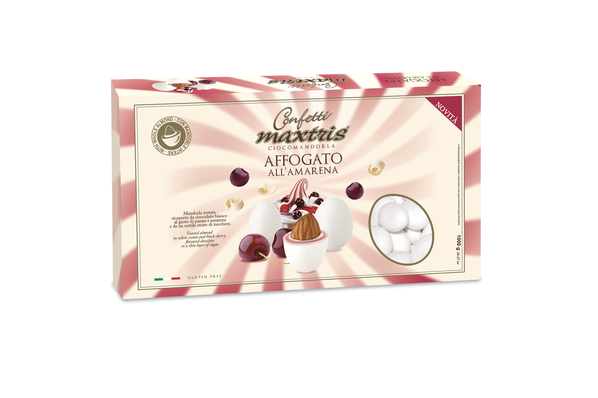 Confetti Maxtris Affogato all'Amarena cioccolato per bomboniere matrimonio battesimo (Confezione no sfondo)