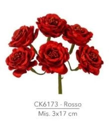 Mazzetto Roselline Artificiali Rosse 3x17 cm - Confezione da 6 Pezzi