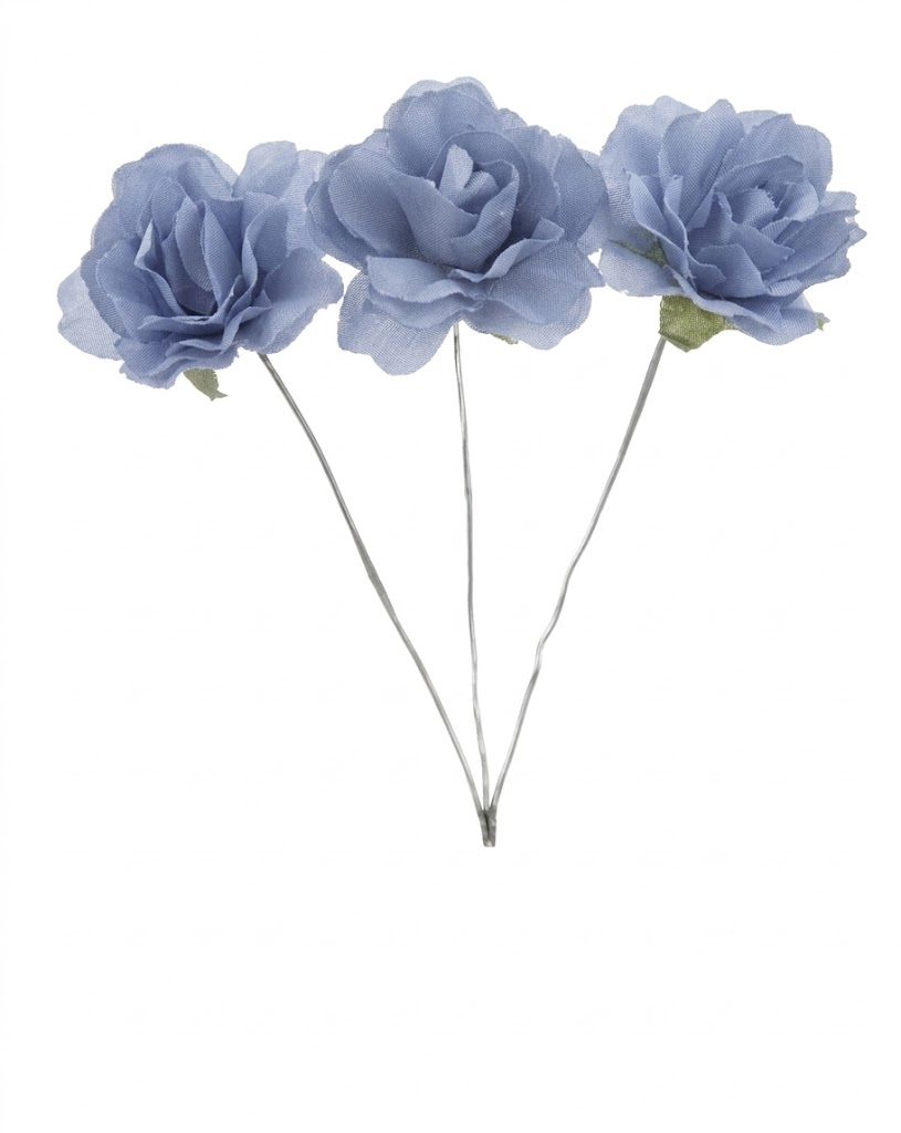 Rosa Artificiale Celeste con Stelo - Confezione da 6 Pezzi