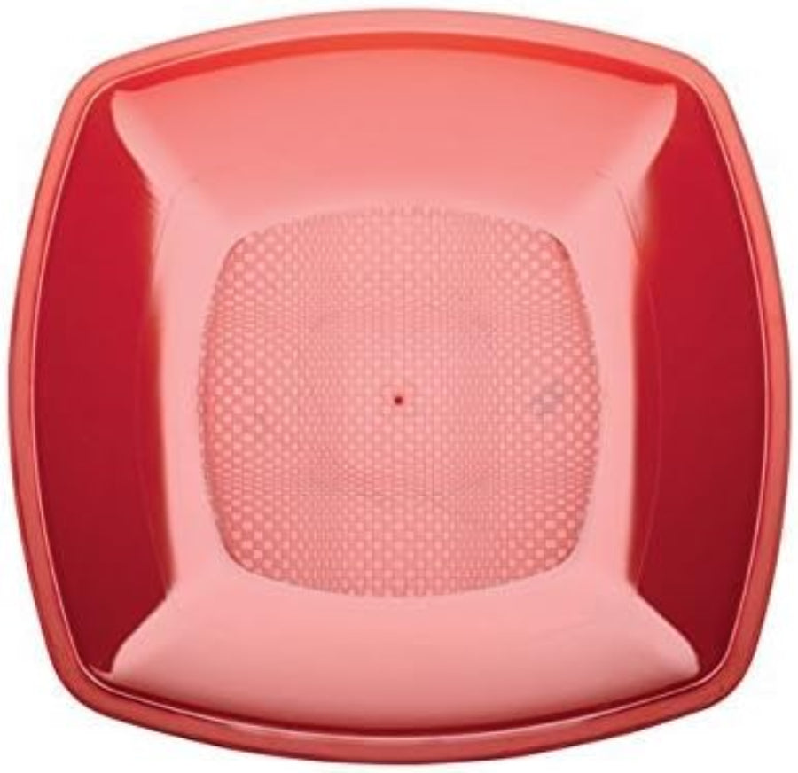 Piatto Piano Quadrato Rosso Trasparente 23x23cm – Set da 15 pz