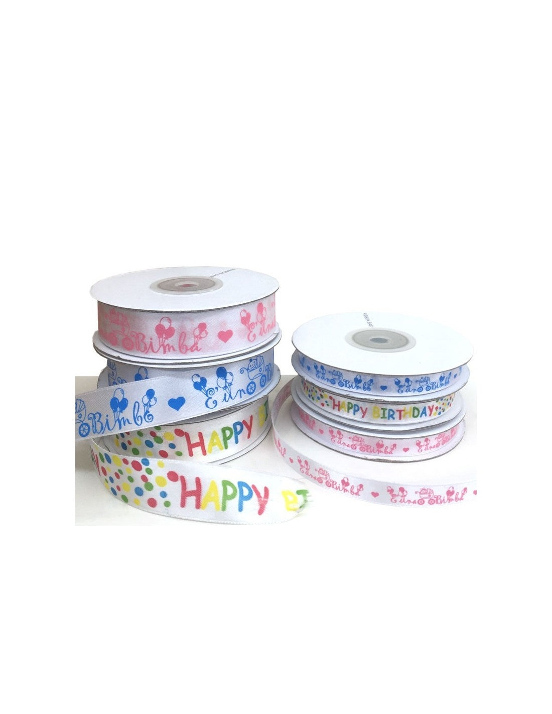 Nastro Compleanno Bianco Scritte Multicolor 20mm x 25 mt