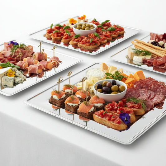 Vassoi Rettangolari Small Silver 35x16 cm in PET – Set da 5 pz
