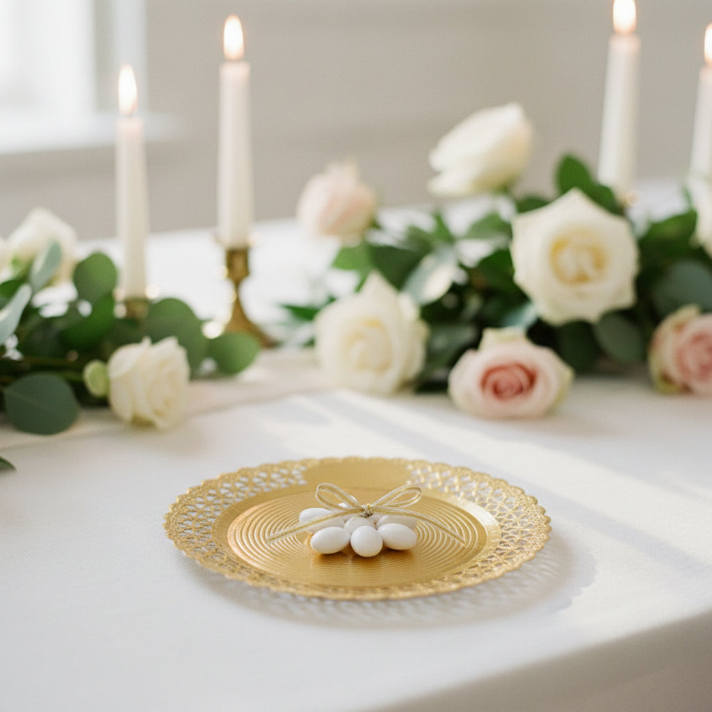 Piatto Tondo Pizzo Oro ⌀19cm – Confezione da 4pz