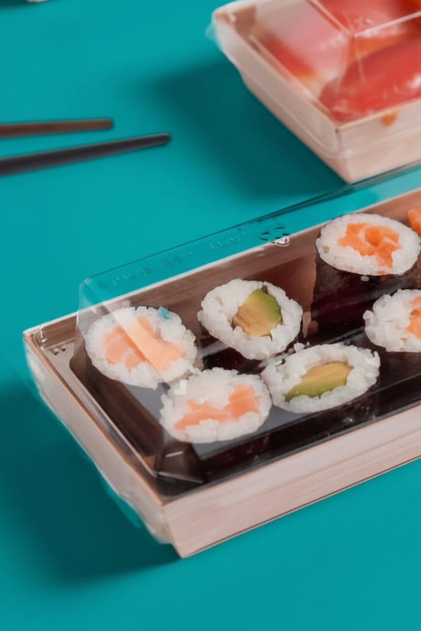 Sushi Box in Bamboo Paper Laminato PE 21,5x7xh2,5cm – Confezione da 25pz