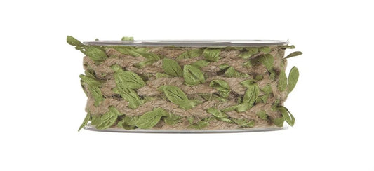 nastro corda yuta con foglie in raso mm30x10mt