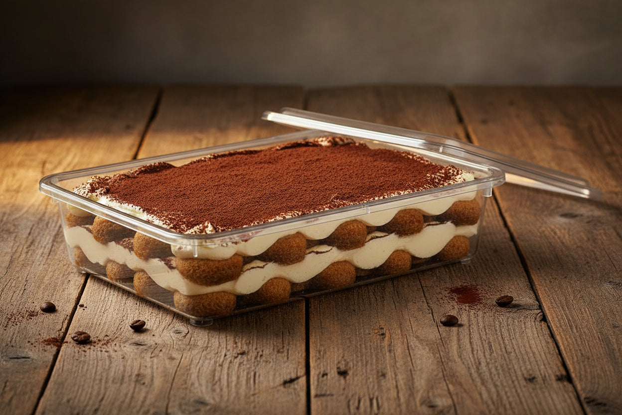 Contenitore Tiramisù Trasparente con Coperchio 30,2x18,6 cm