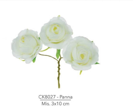 Mazzetto Fiori Artificiali Rosetta Panna - Confezione da 6