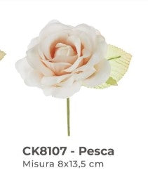 Rosa Aperta Artificiale con Foglia Crema 8x13,5 cm - Confezione da 6 Pezzi