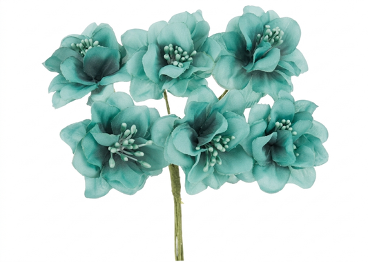 Fiore Artificiale con Pistilli Petrolio 5x15 cm - Confezione da 6 Pezzi