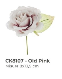 Rosa Aperta Artificiale con Foglia Old Pink 8x13,5 cm -  6 Pezzi