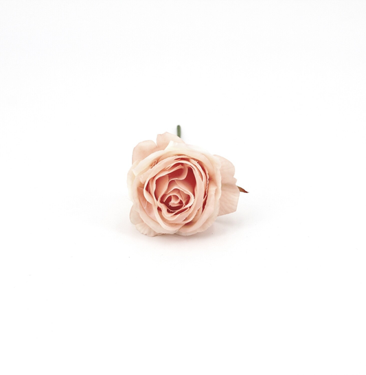 Rosa Aperta Artificiale con Foglia Cipria 8x13,5 cm - Confezione da 6 Pezzi