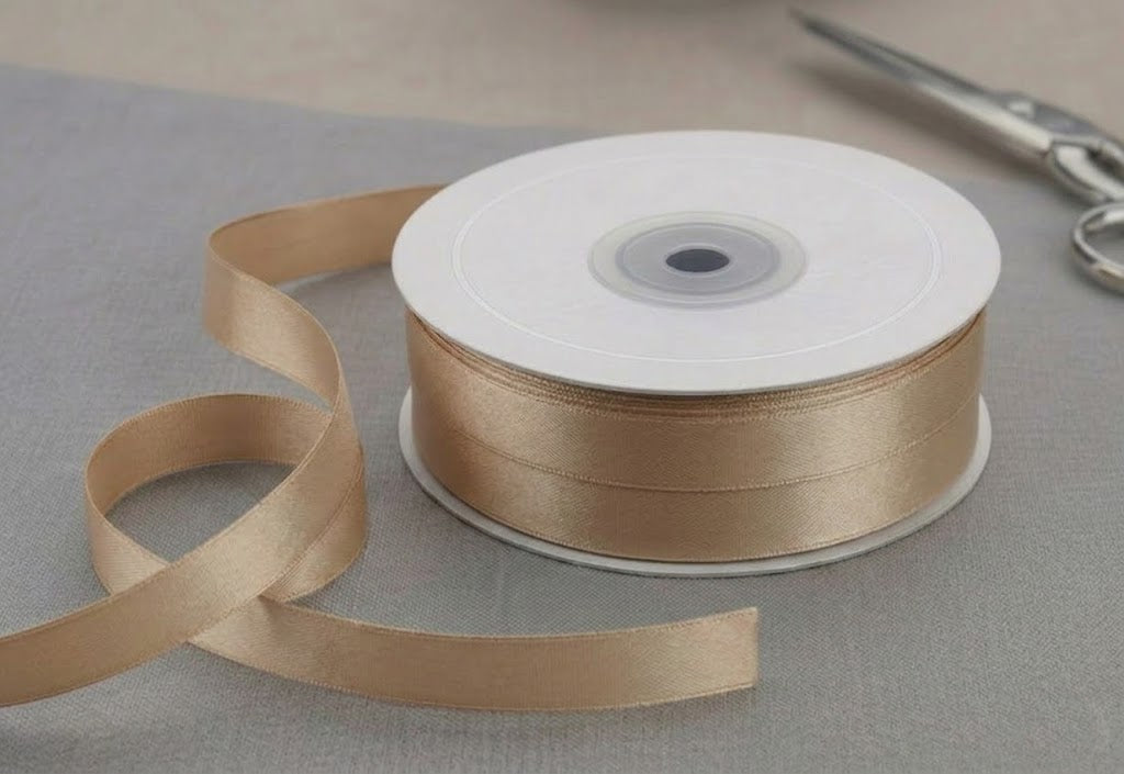 Nastro Doppio Raso Beige 15mm x 50mt
