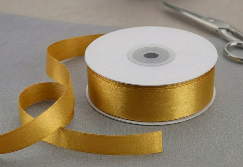 Nastro Rotolo Doppio Raso Oro 25mm x 50mt