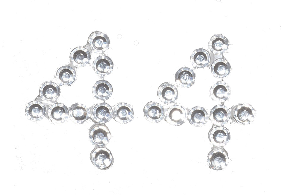 Numero Adesivo con Strass brillante, formato 44, ideale per decorazioni festose e personalizzazioni.