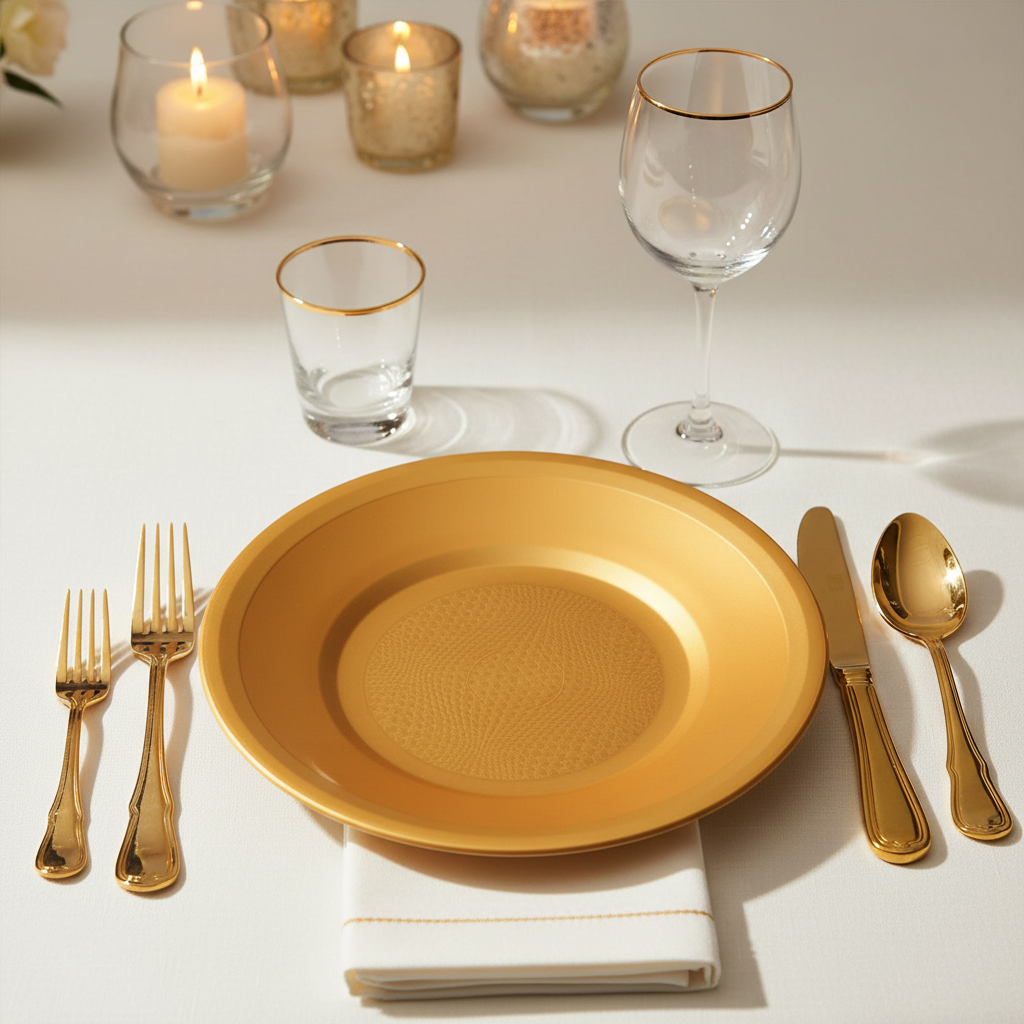 Piatto Fondo Monouso in Plastica Oro 19,5cm – Confezione da 25 pz