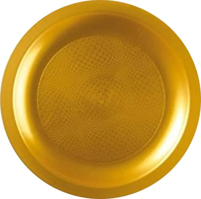 Piatto Piano Monouso in Plastica Oro 22cm – Confezione da 25 pz